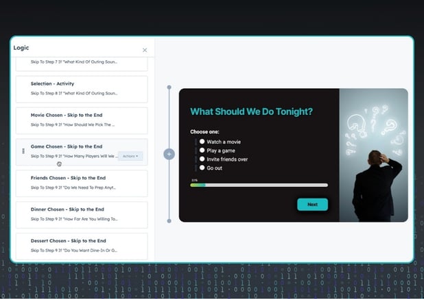 Screenshot of the Logic section in HubSpot’s dynamic form editor, showing a list of conditional rules that control how the form behaves. All logic paths, such as skipping steps based on user selections, are displayed in one place alongside a preview of the form experience.